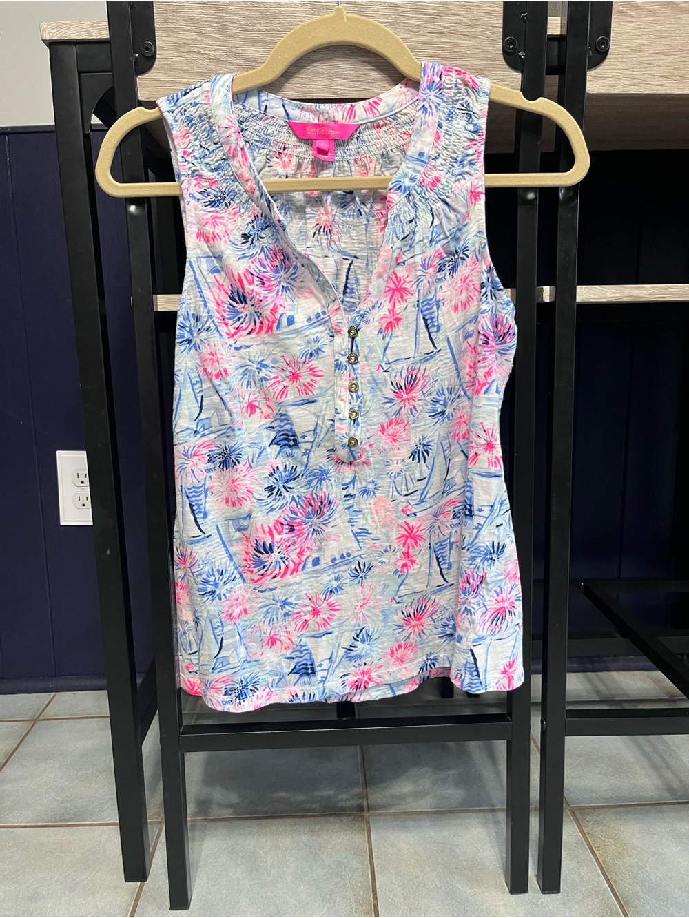 Lilly Pulitzer Essie Tank in Pink & Blue Tropical Print